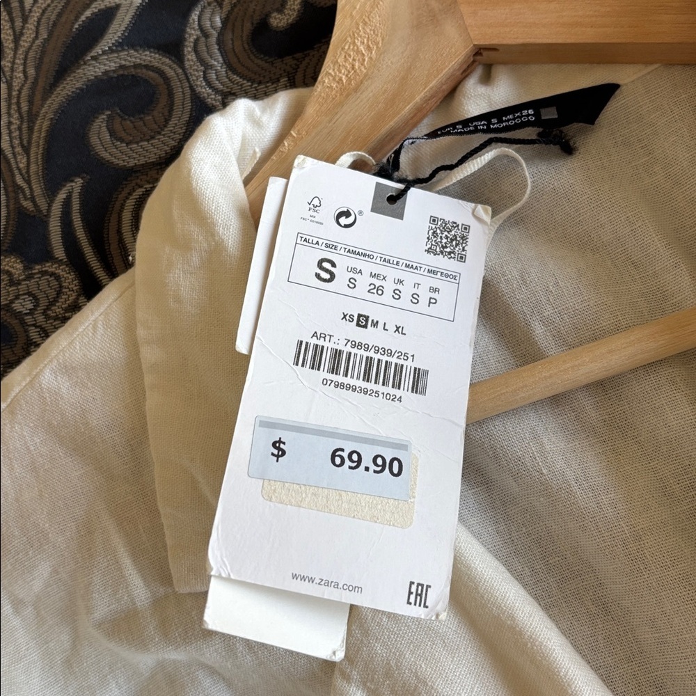 Zara Off White Button-Front Jumpsuit with Decorative Belt- NWT - Picture 6 of 6